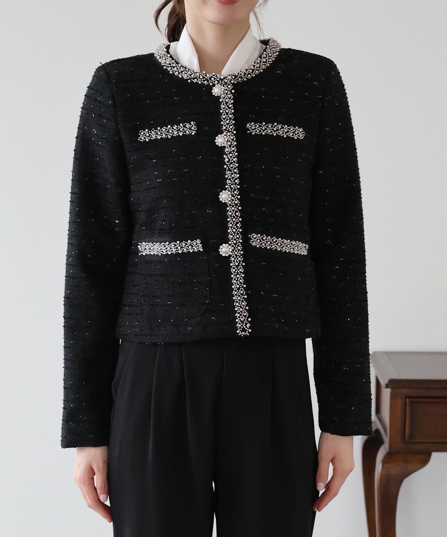 ビジューラメツイードジャケット