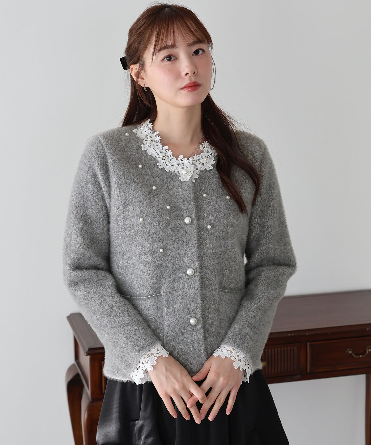 【早割5％OFF】パールレースニットジャケット