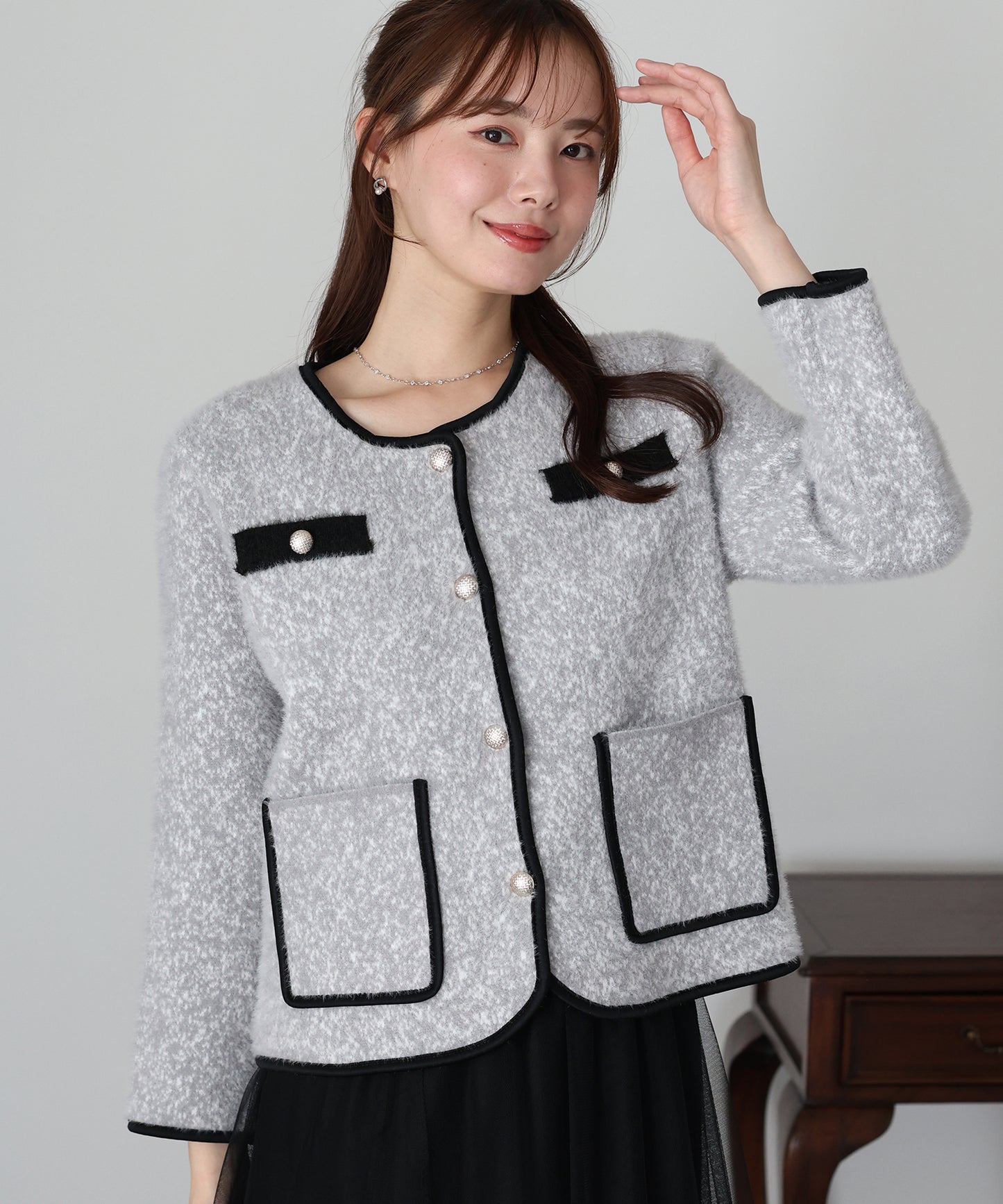 ツイード風シャギージャケット