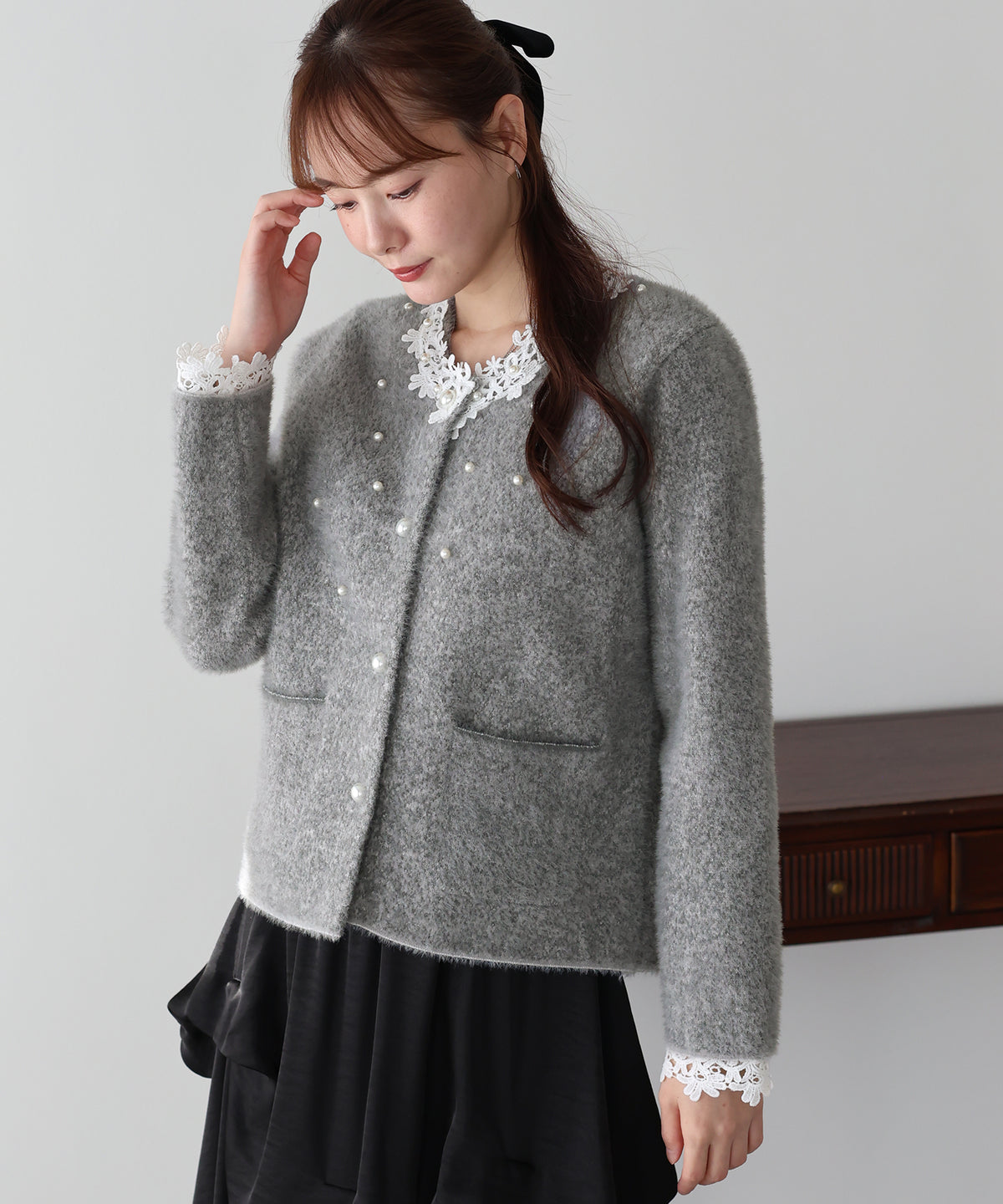 【早割5％OFF】パールレースニットジャケット