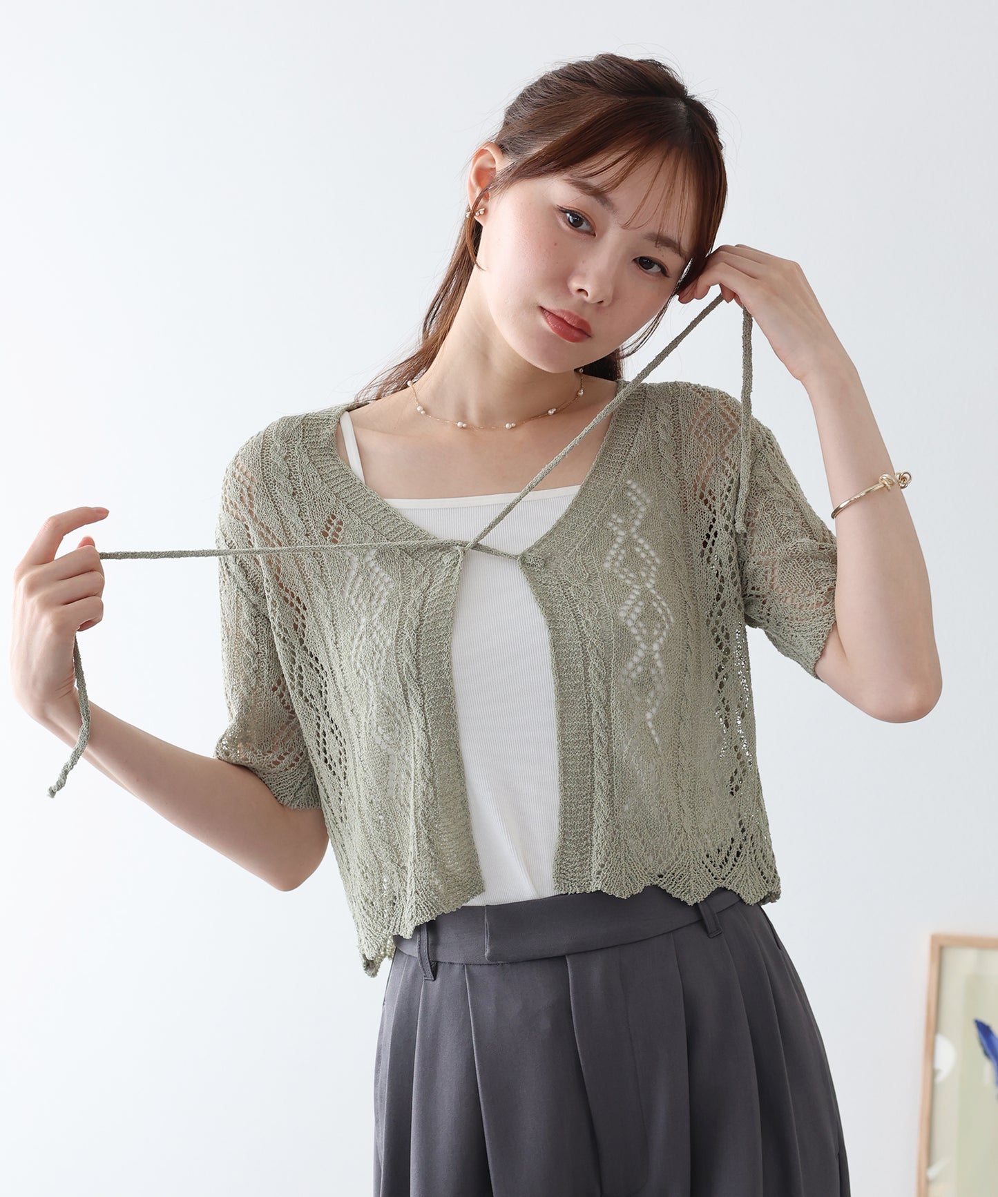 【早割5％OFF】透かし編みリボンカーディガン【メール便】