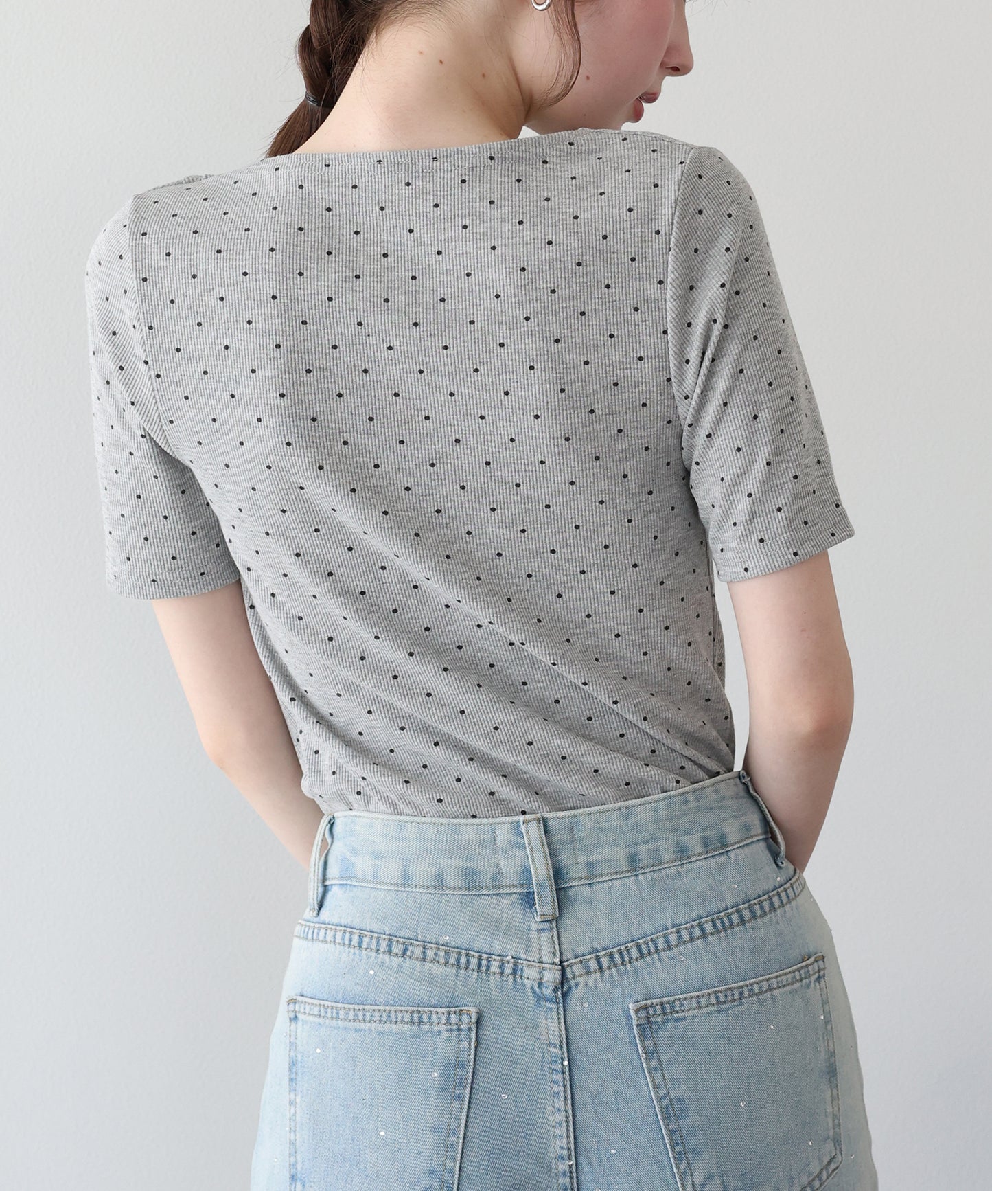 ドットドレープネックリブTシャツ【メール便】