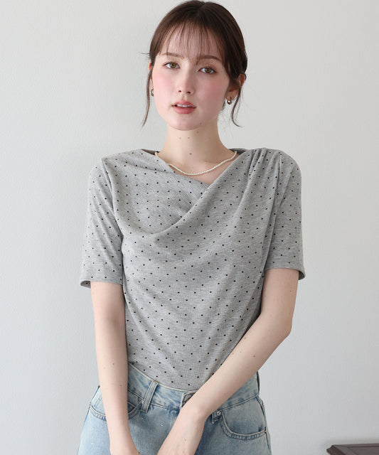 【早割5％OFF】ドットドレープネックリブTシャツ【メール便】