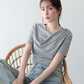 【早割5％OFF】ドットドレープネックリブTシャツ【メール便】