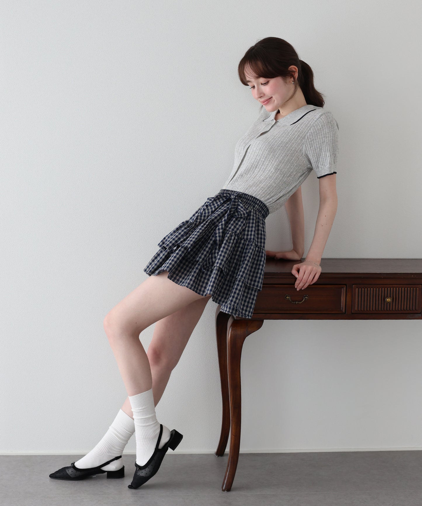 ウエストリボンティアードミニスカート