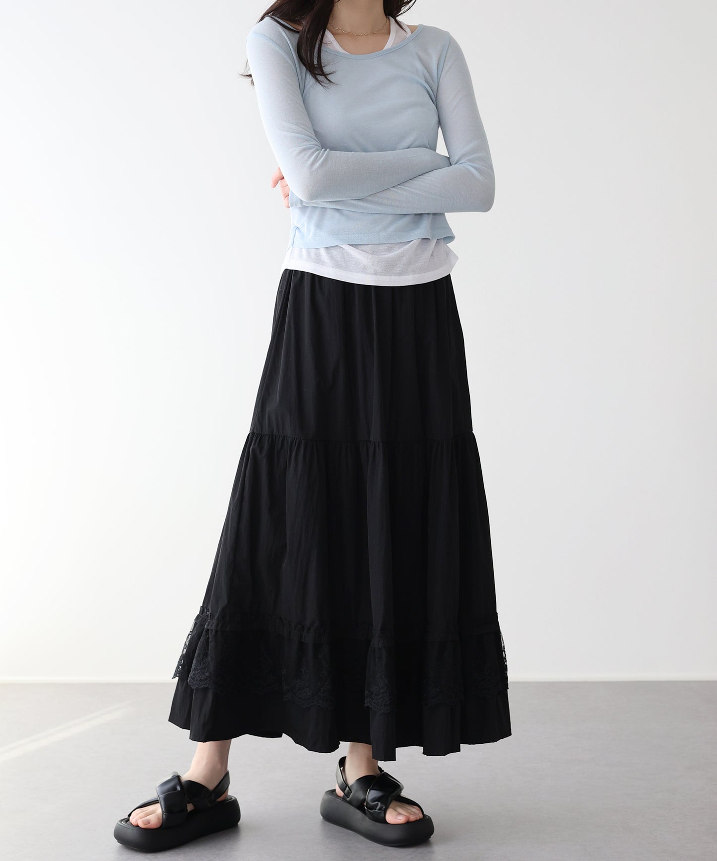 【早割5％OFF】レースティアードスカート