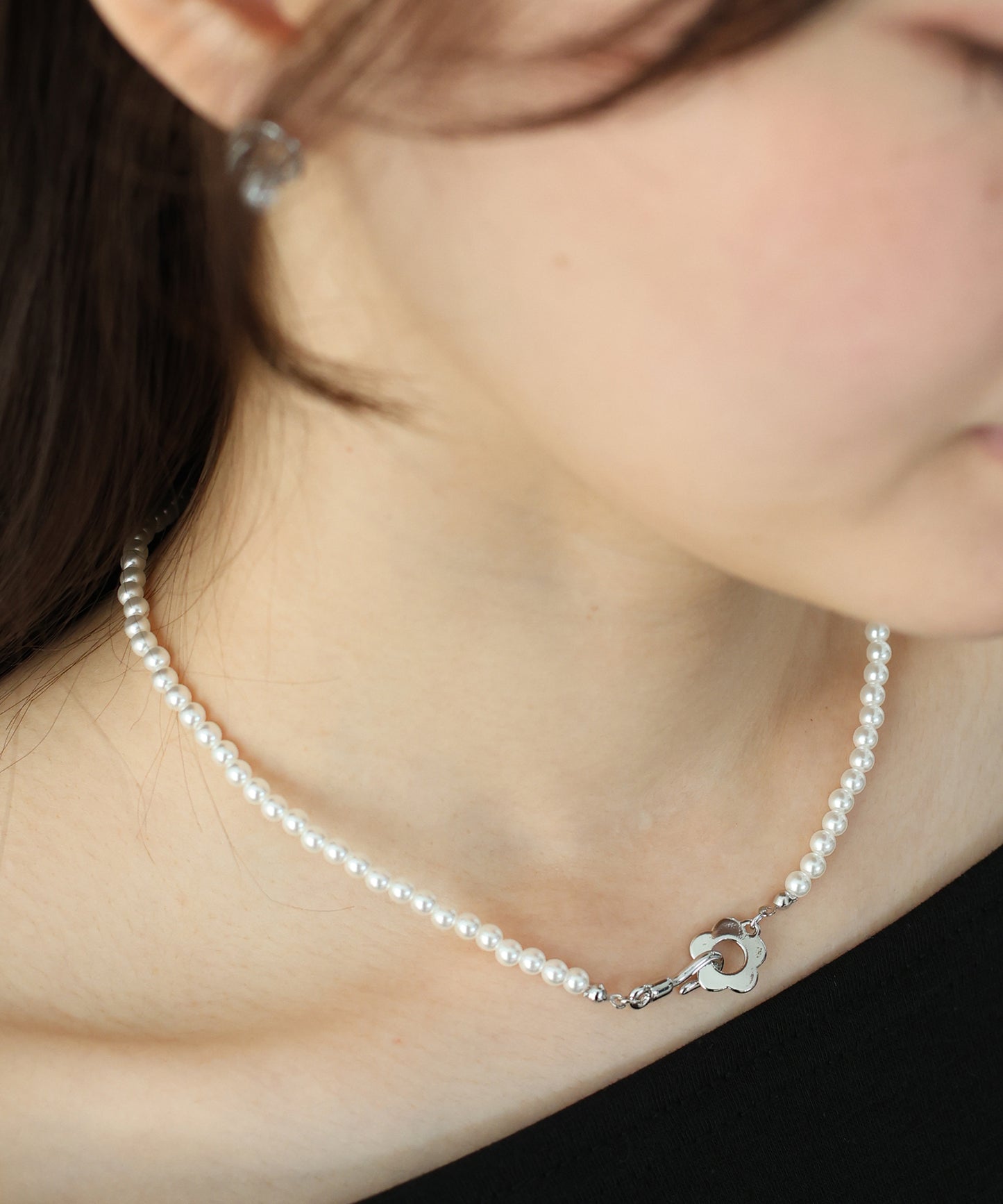 フラワーモチーフパールネックレス【ネコポス】