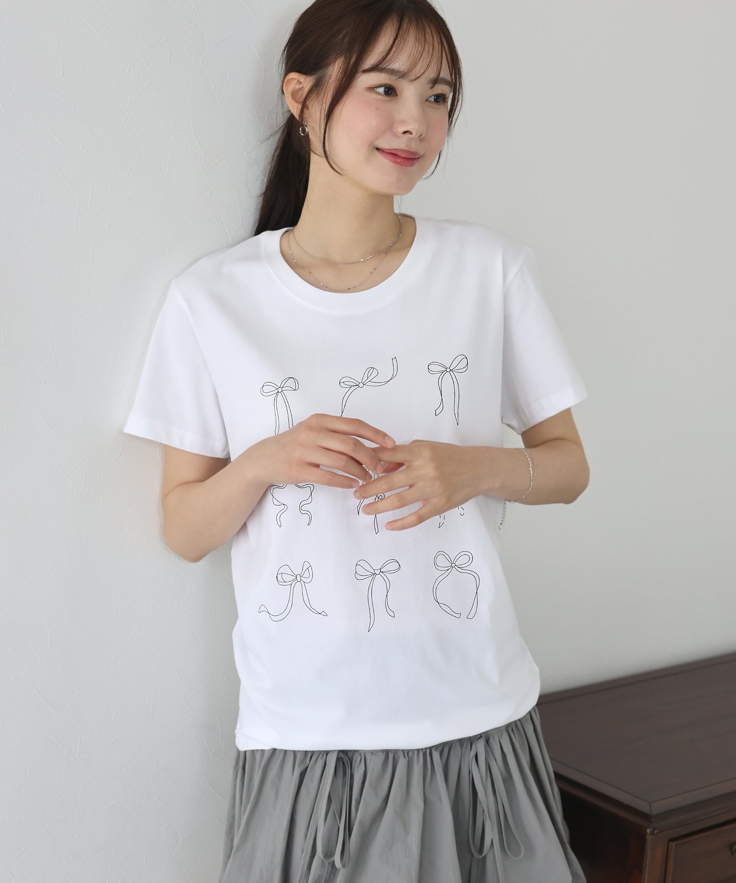 【TIME SALE】リボンレタリングオーバーサイズTシャツ【ゆうパケット】