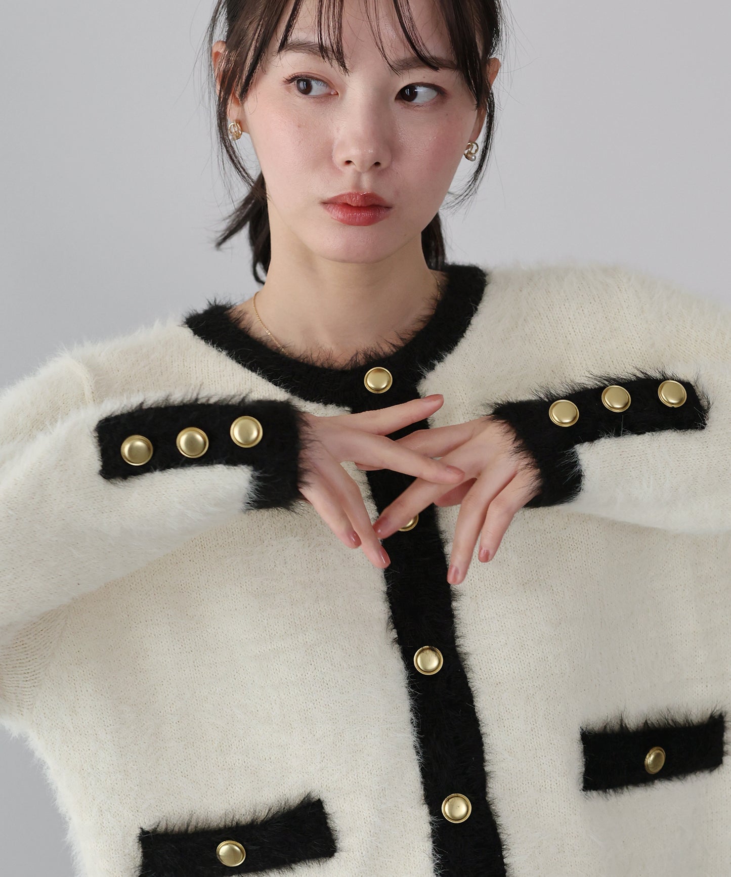 金ボタンシャギーニットジャケット