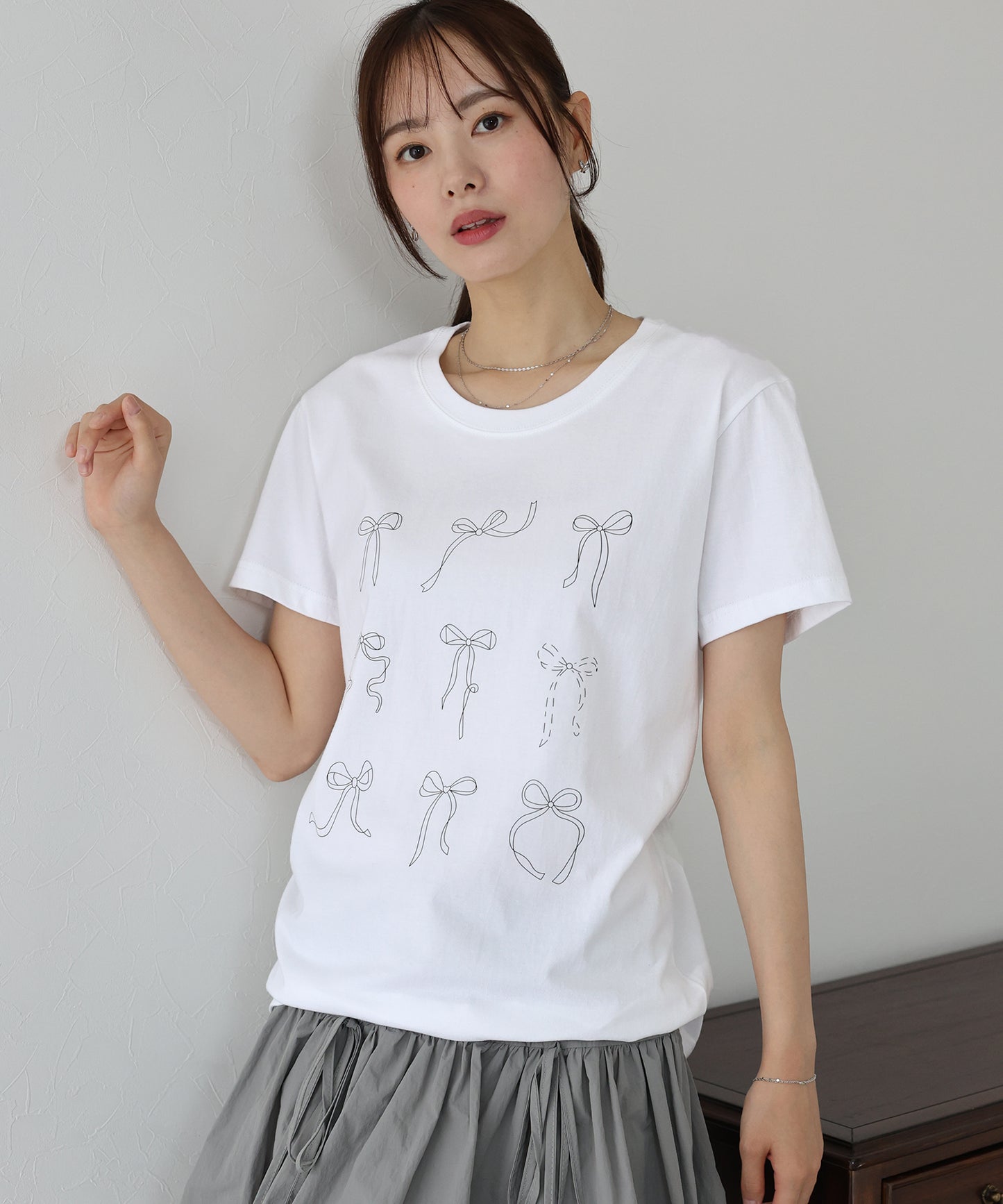 【TIME SALE】リボンレタリングオーバーサイズTシャツ【ゆうパケット】