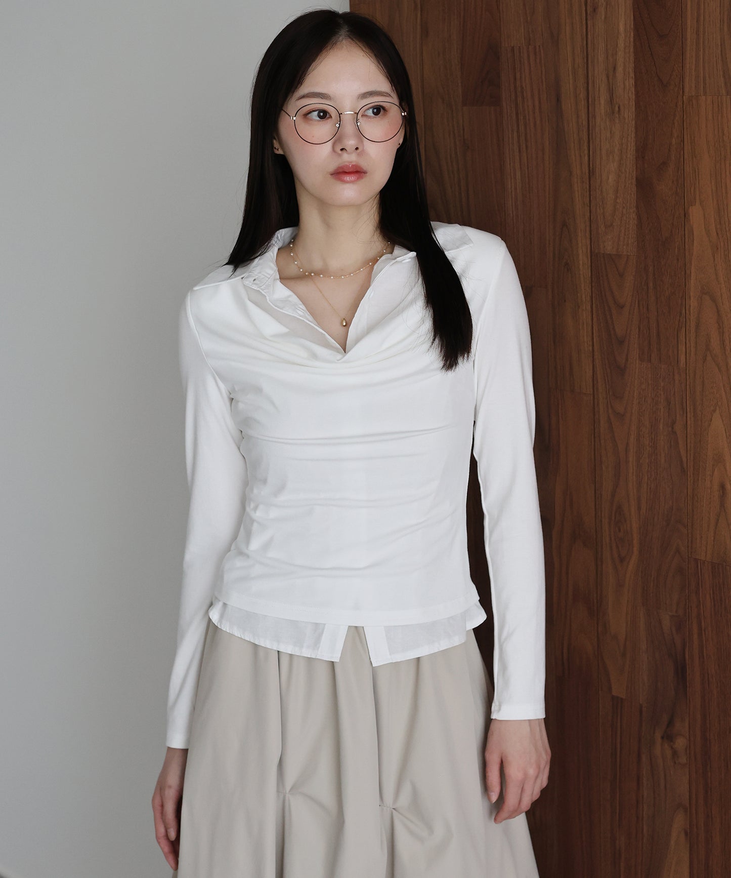 シャツレイヤードドレープトップス【ネコポス】