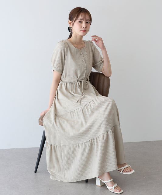 【TIME SALE】ハートネックティアード半袖ワンピース