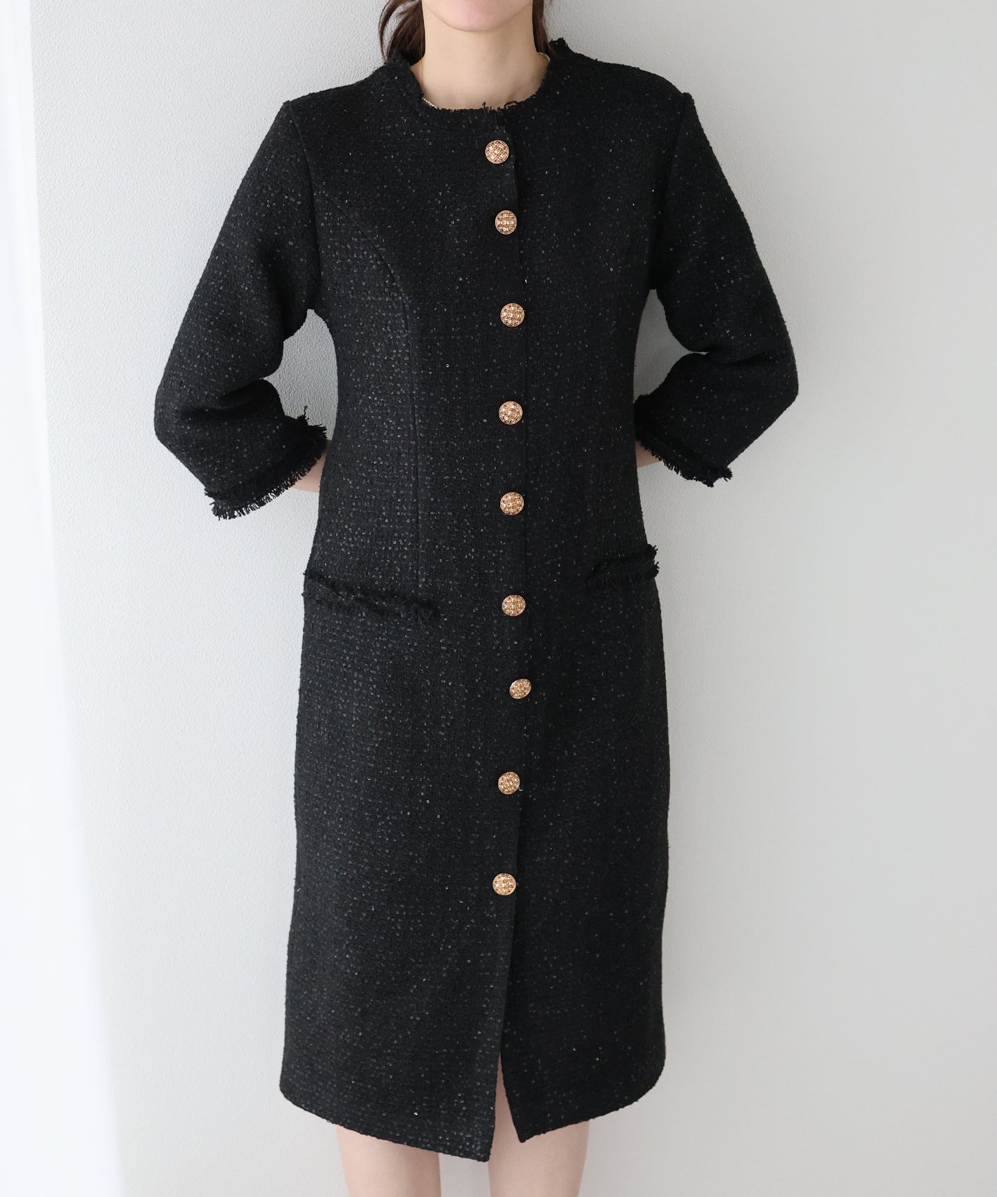 ラメツイードワンピース 卒業式 入学式 結婚式 成人式 二次会 同窓会 セレモニー パーティードレス