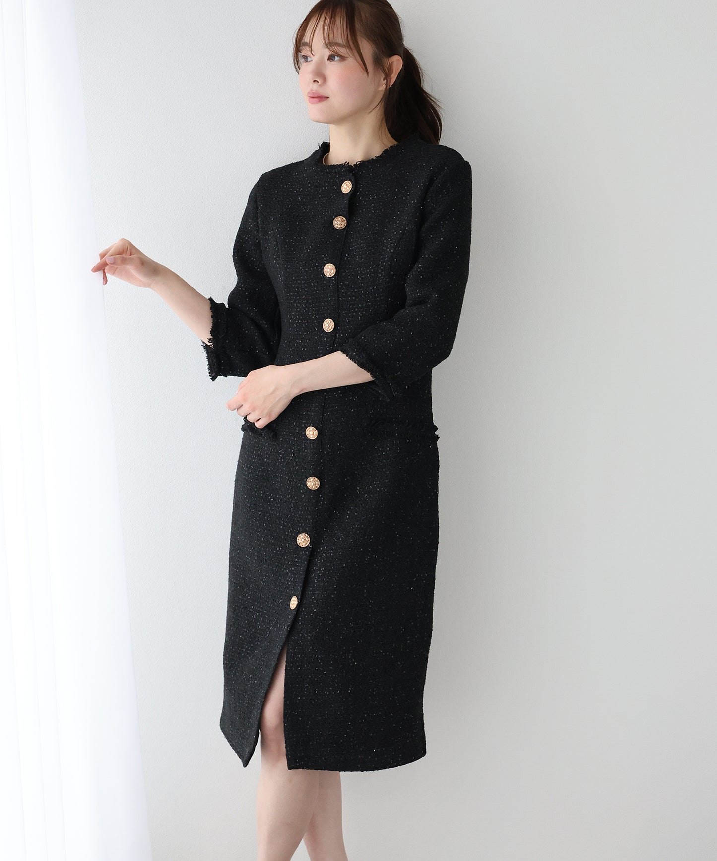 ラメツイードワンピース 卒業式 入学式 結婚式 成人式 二次会 同窓会 セレモニー パーティードレス