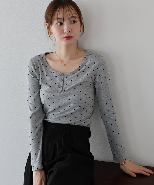 【早割5％OFF】ヘンリーネックドットロングＴシャツ【メール便】
