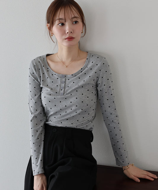 【早割5％OFF】ヘンリーネックドットロングＴシャツ【メール便】