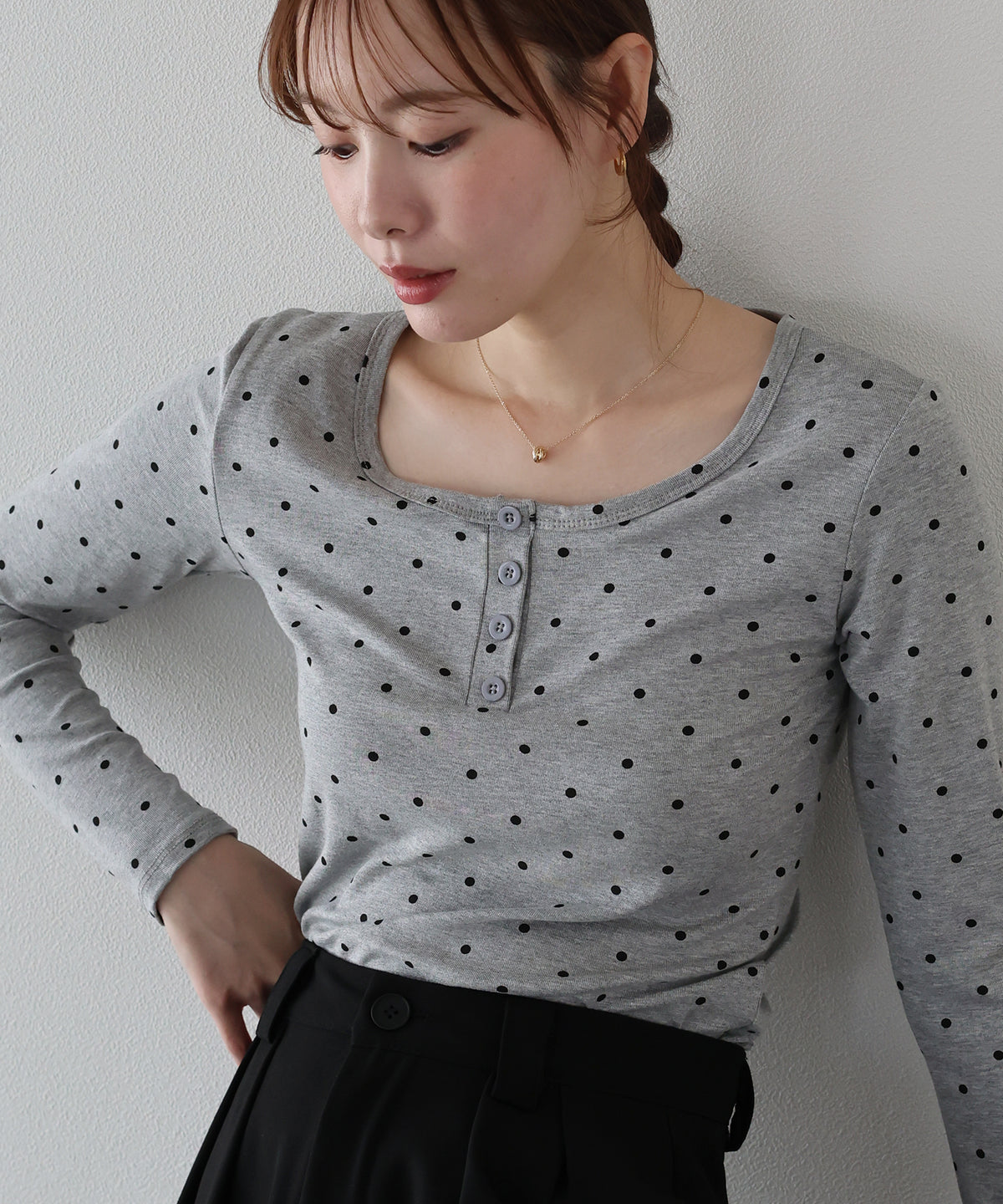 ヘンリーネックドットロングＴシャツ【メール便】