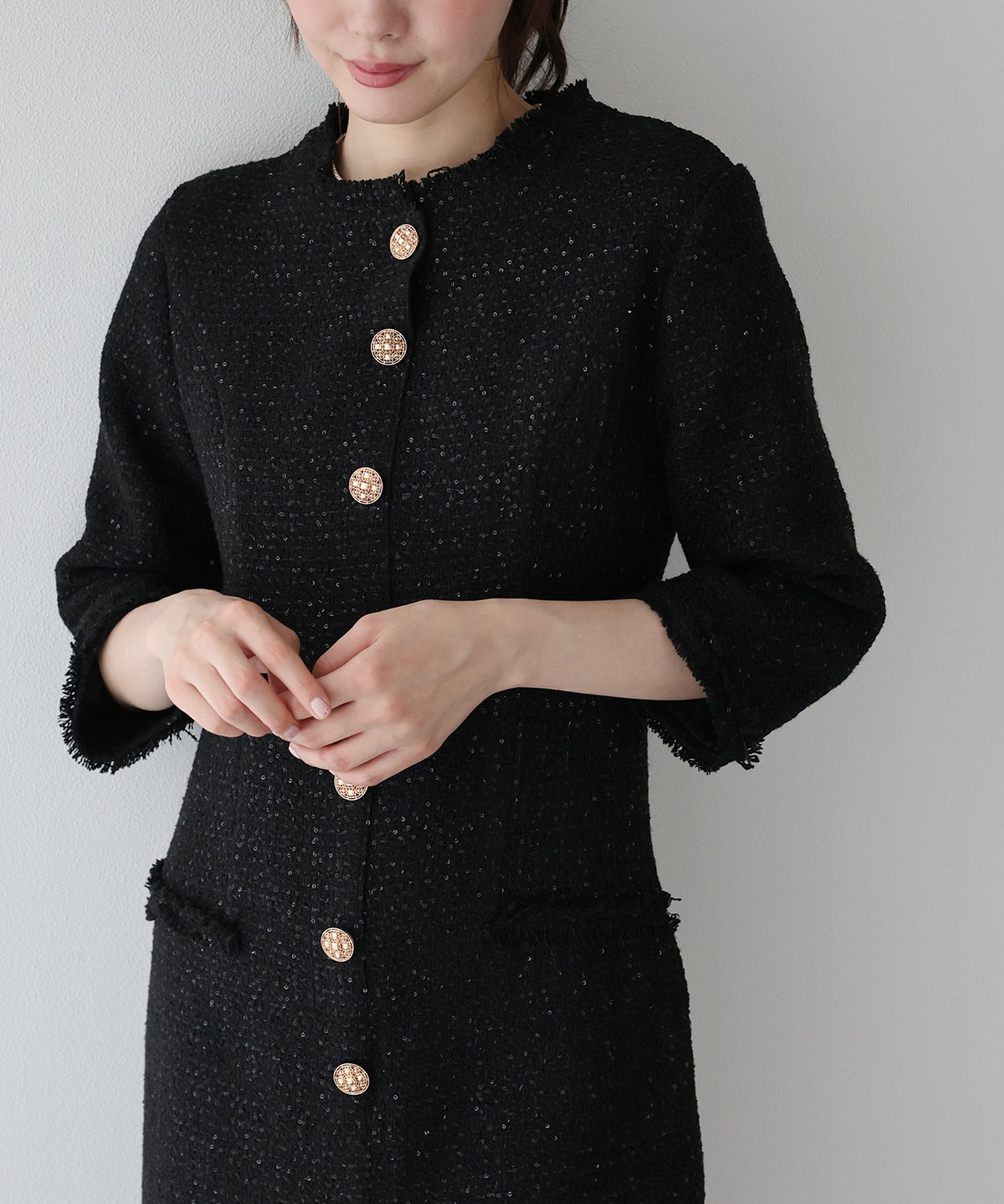 ラメツイードワンピース 卒業式 入学式 結婚式 成人式 二次会 同窓会 セレモニー パーティードレス