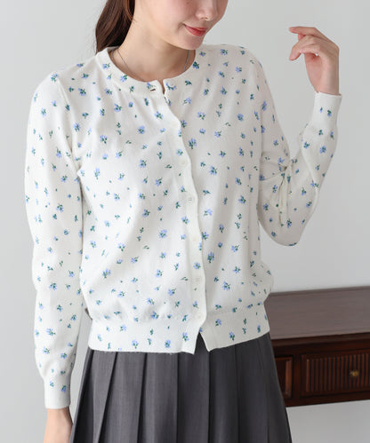 【早割5％OFF】ウール混フラワープリントカーディガン