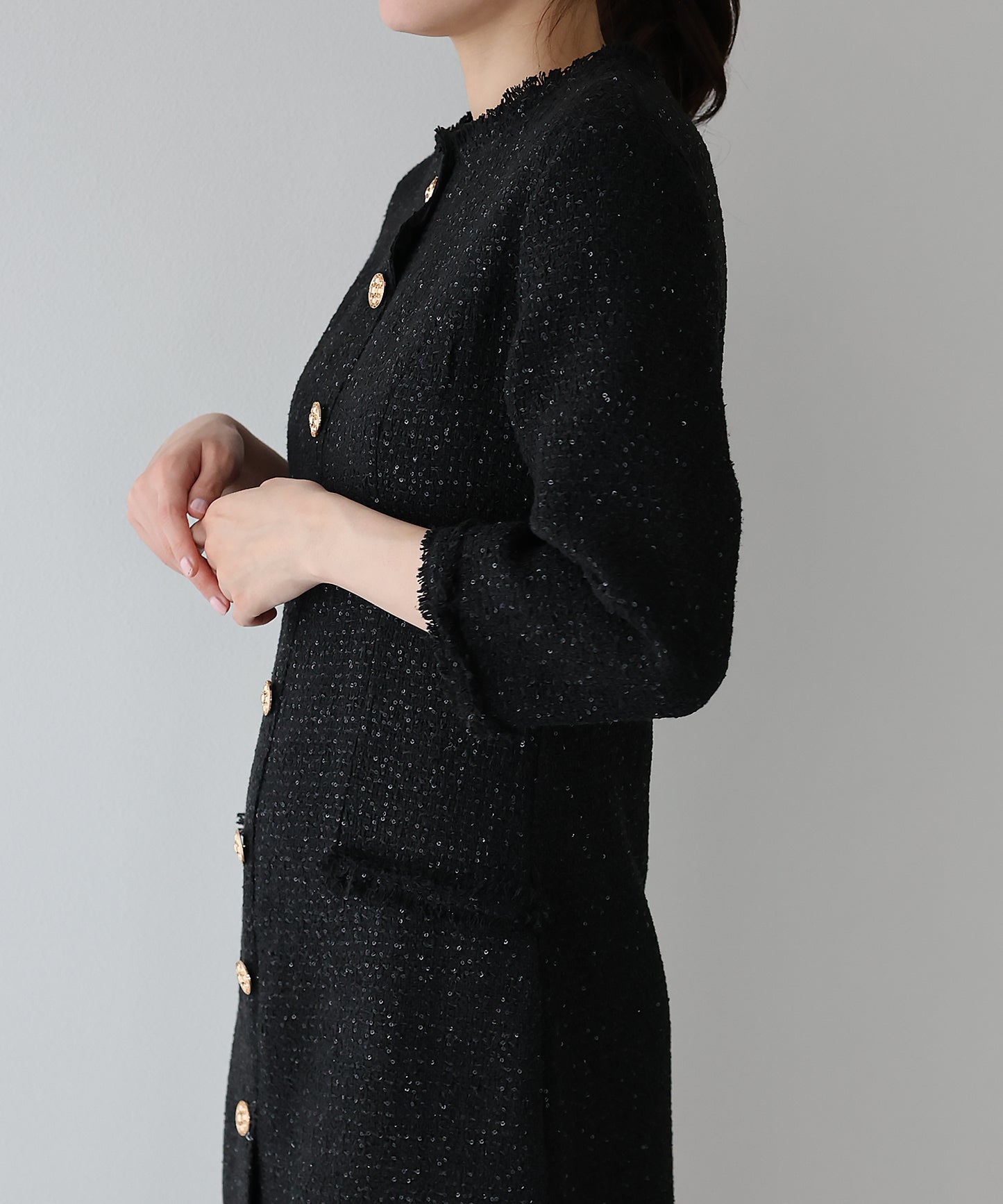 ラメツイードワンピース 卒業式 入学式 結婚式 成人式 二次会 同窓会 セレモニー パーティードレス