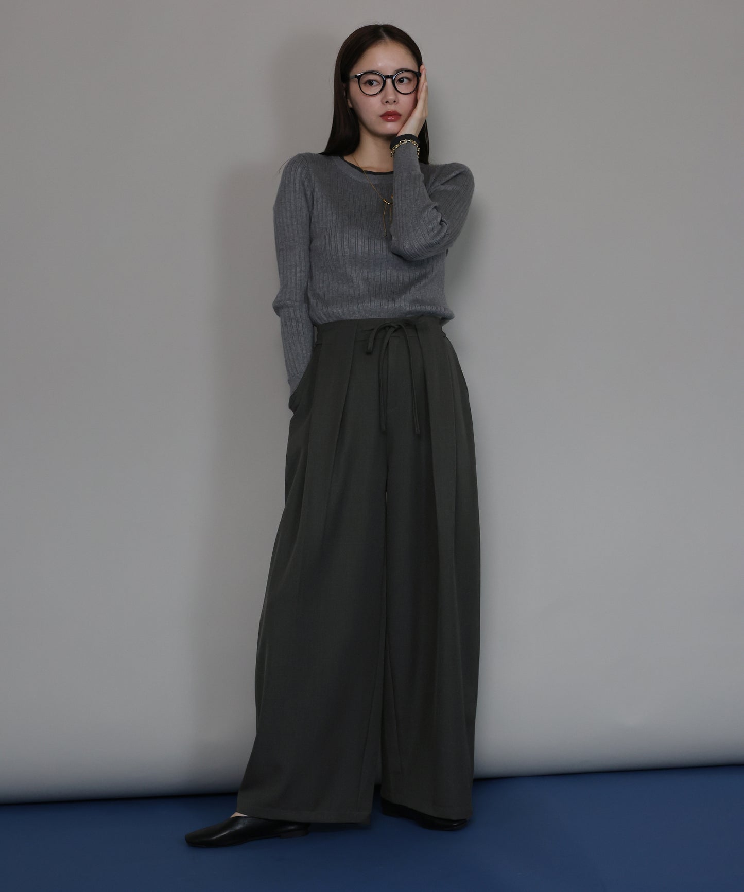 [J by blue]タックワイドパンツ