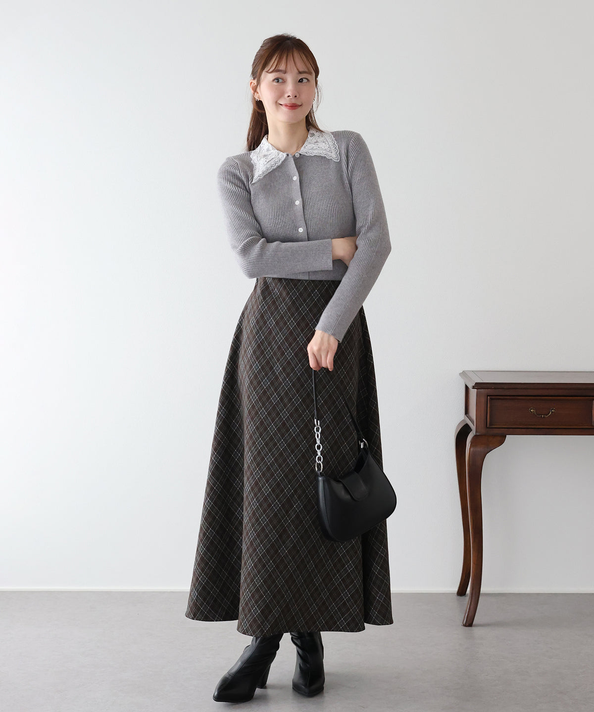 【早割5％OFF】バイアスチェックフレアスカート
