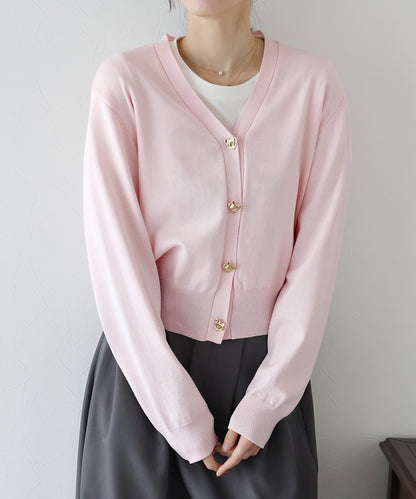 【SALE】ハートボタンVネックカーディガン