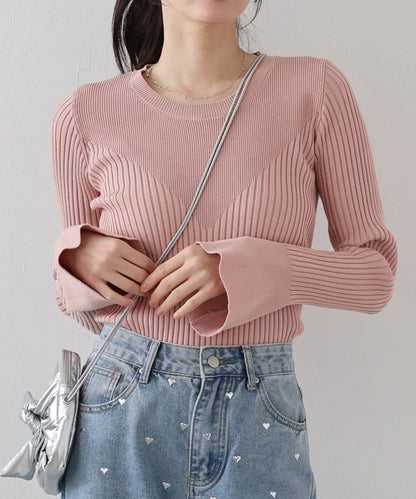 【SALE】切替デザインリブニット