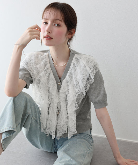 【早割5％OFF】レースフリルショートスリーブカーディガン【メール便】