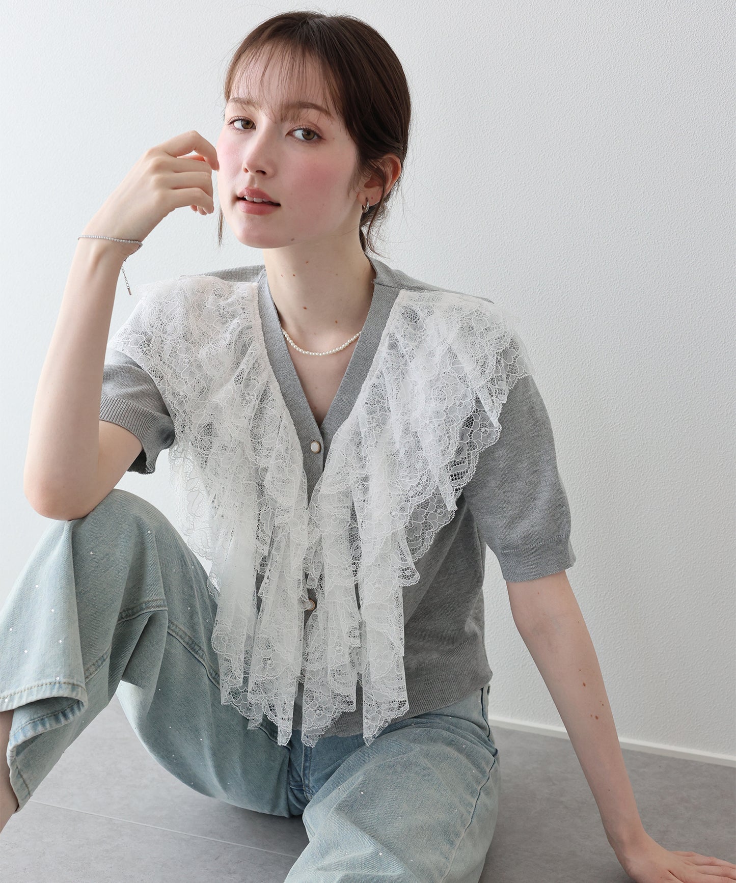 【早割5％OFF】レースフリルショートスリーブカーディガン【メール便】