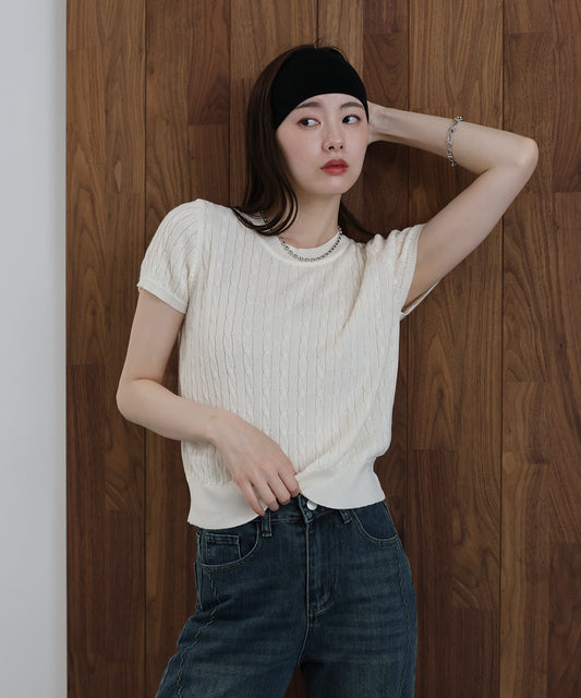 【早割5％OFF】キャップスリーブケーブルニット