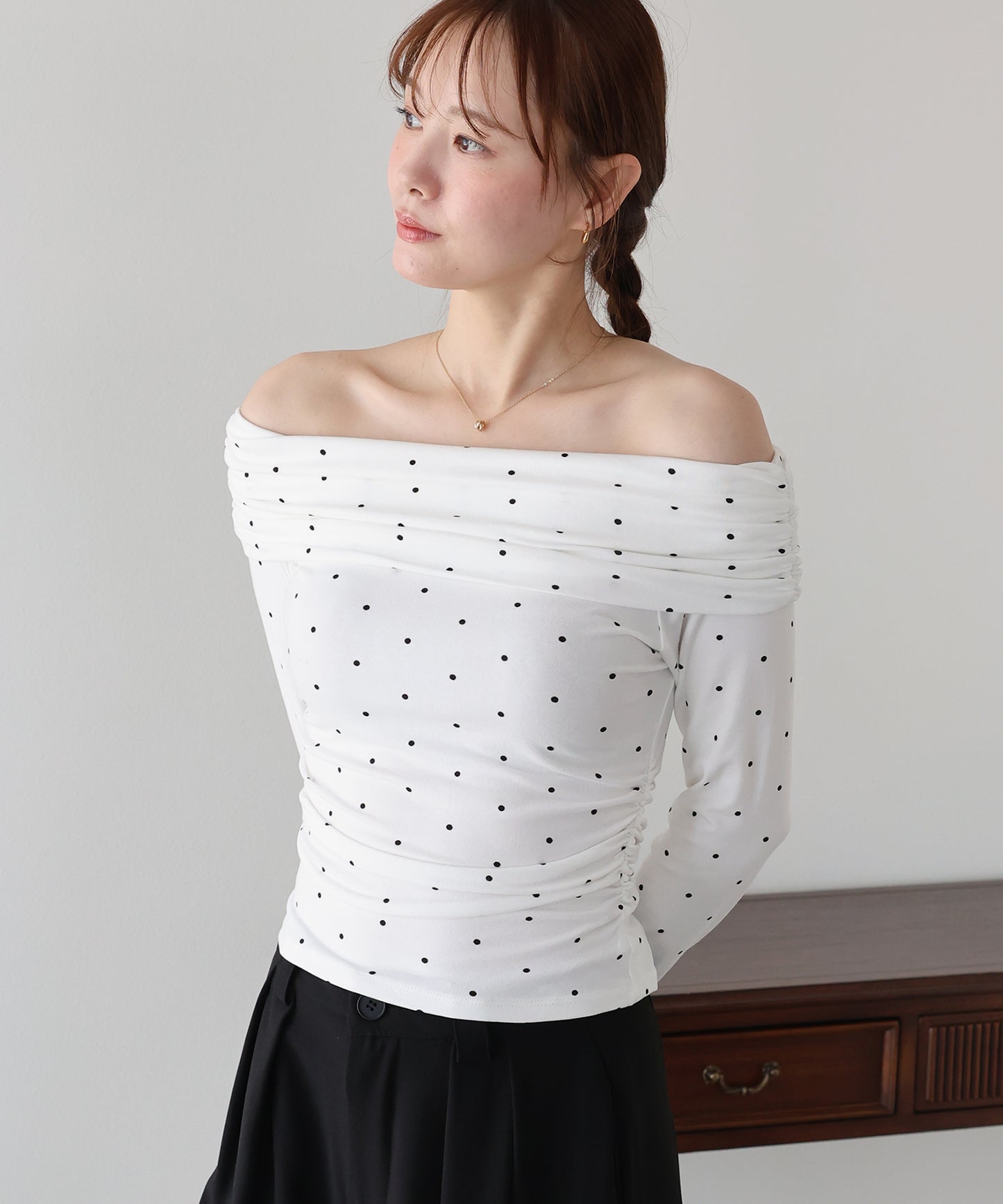 【早割5％OFF】ドットオフショルダーカットソー【メール便】