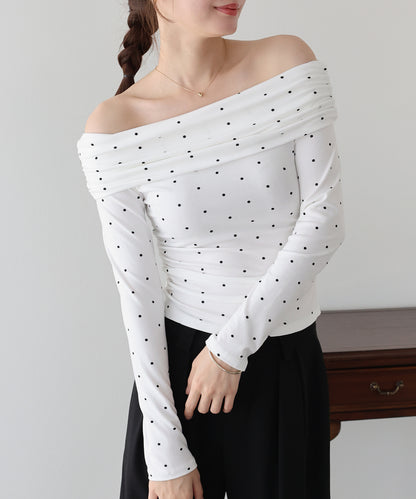 【早割5％OFF】ドットオフショルダーカットソー【メール便】