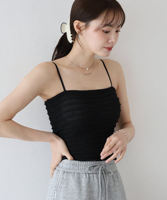 【TIME SALE】カップ付きシャーリングキャミソール【ネコポス】