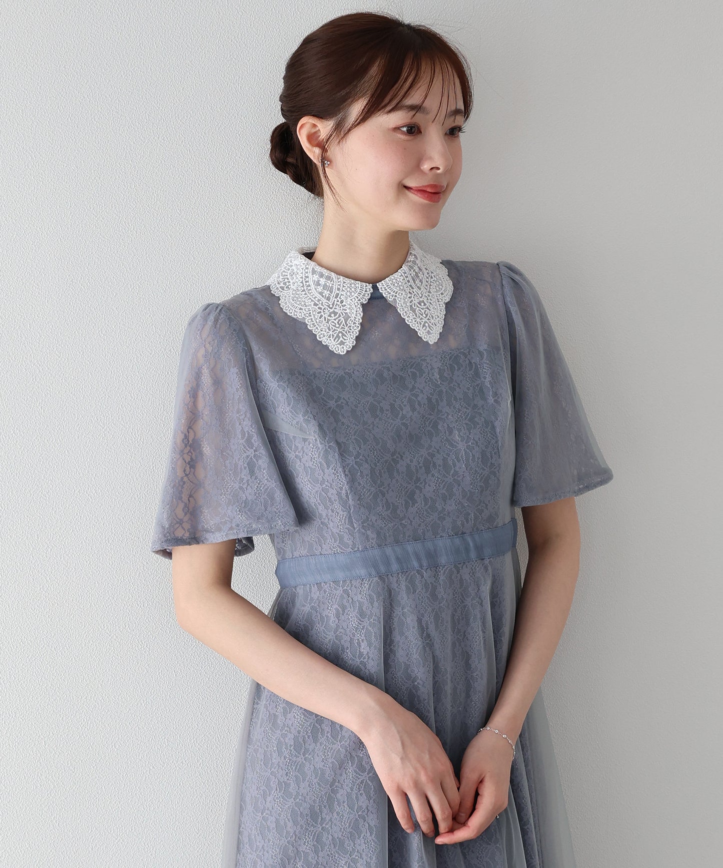 【早割5％OFF】レース襟チュールフレアドレス