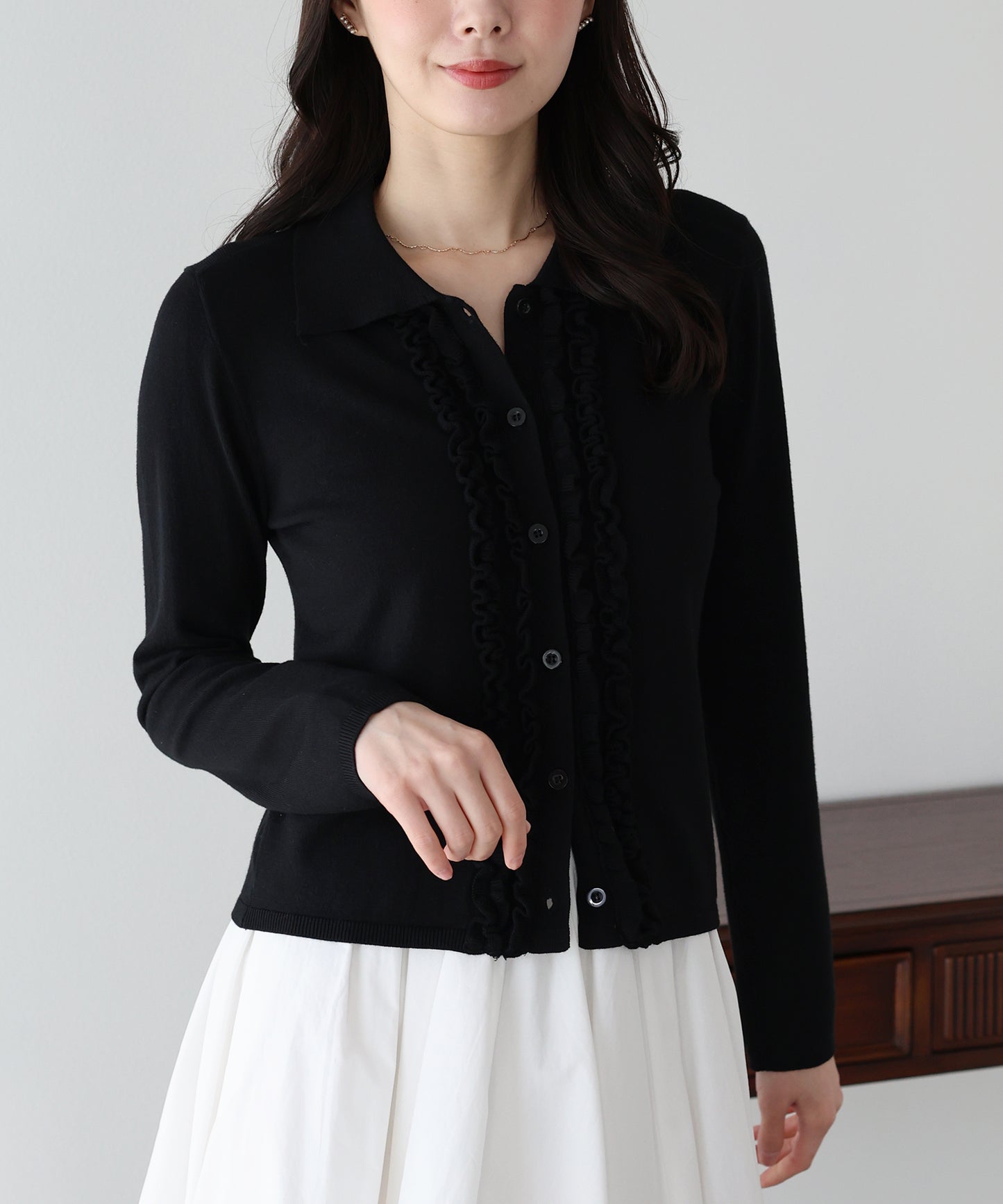 【早割5％OFF】フロントフリルポロカーディガン