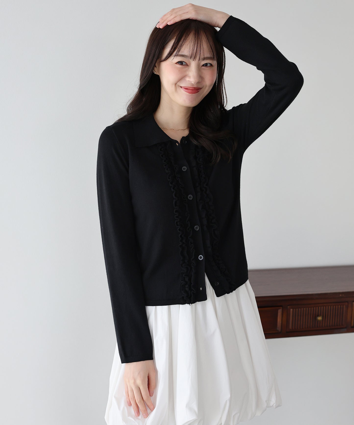 【早割5％OFF】フロントフリルポロカーディガン