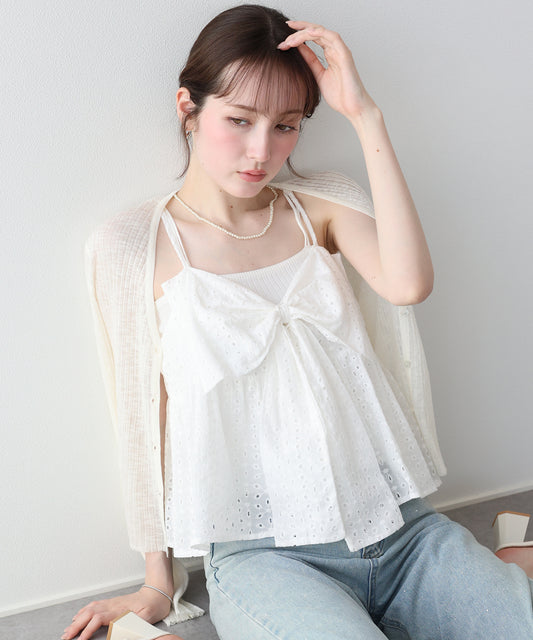 【早割5％OFF】コットンレースペプラムキャミビスチェ【メール便】