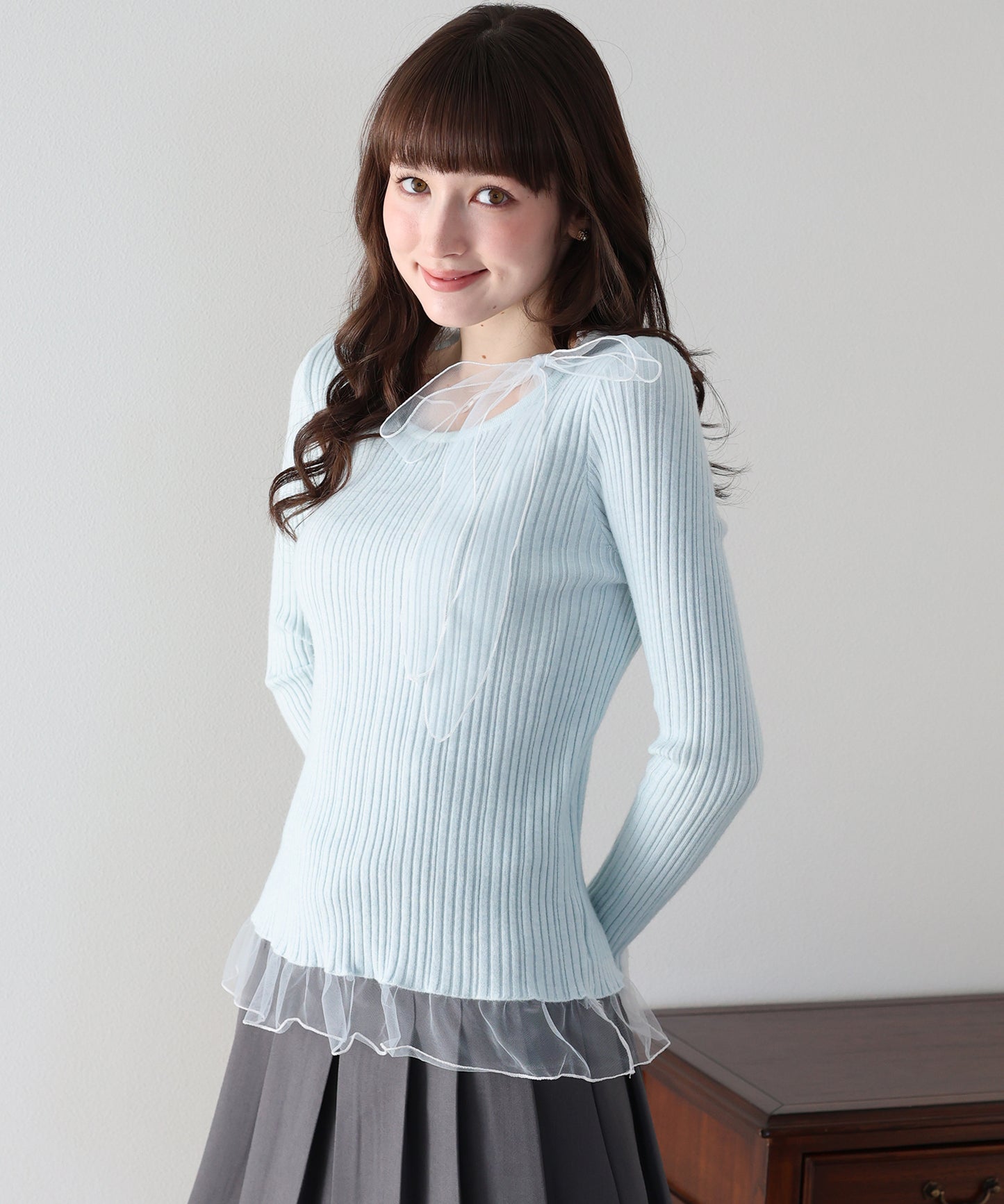 【早割5％OFF】シアーリボンドッキングニット