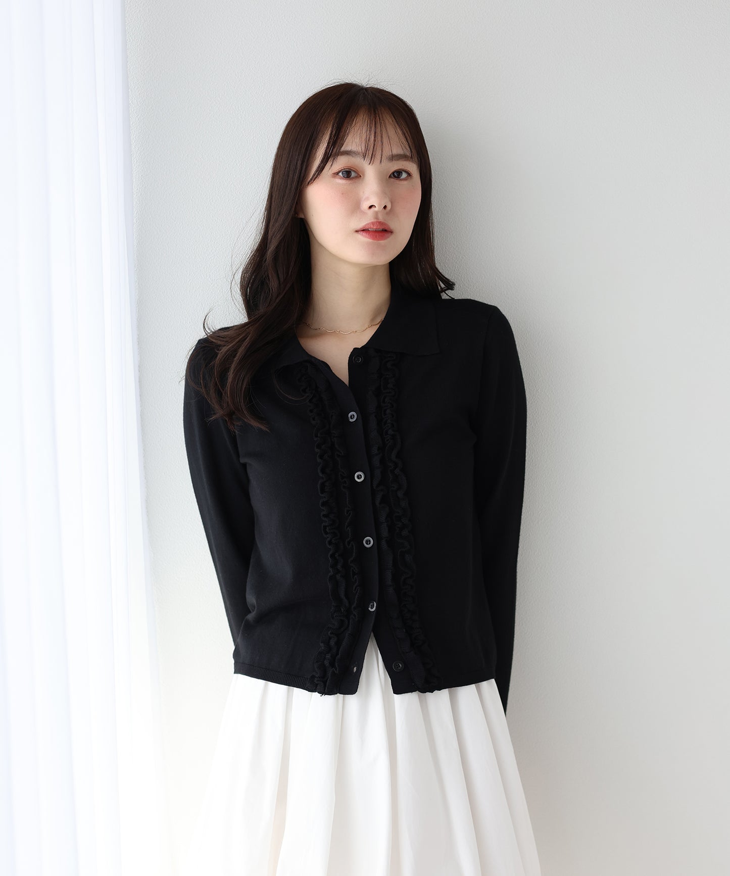 フロントフリルポロカーディガン