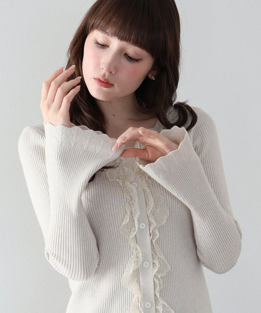 【早割5％OFF】フロントレースフリルニット