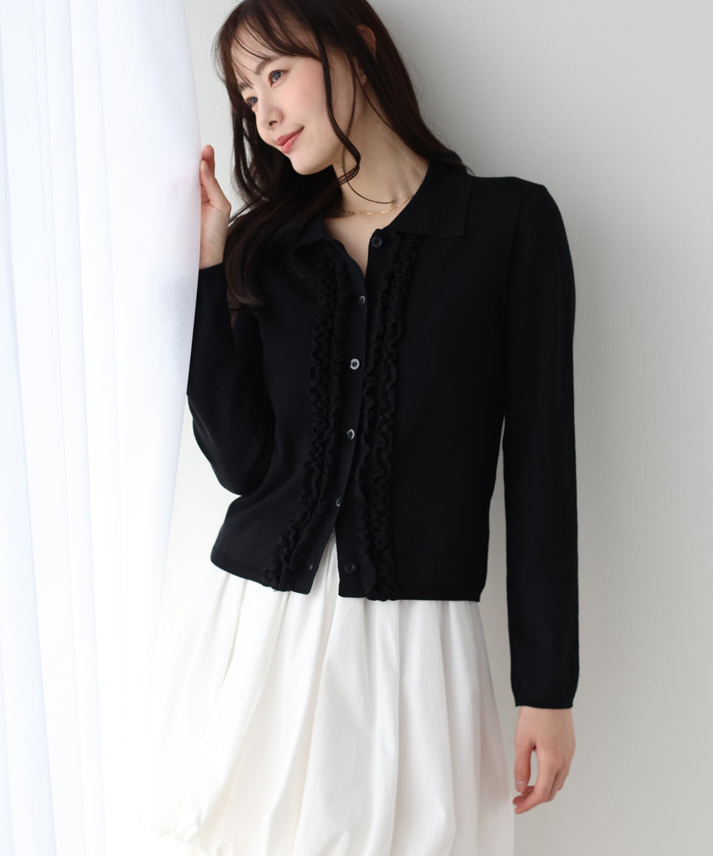 フロントフリルポロカーディガン
