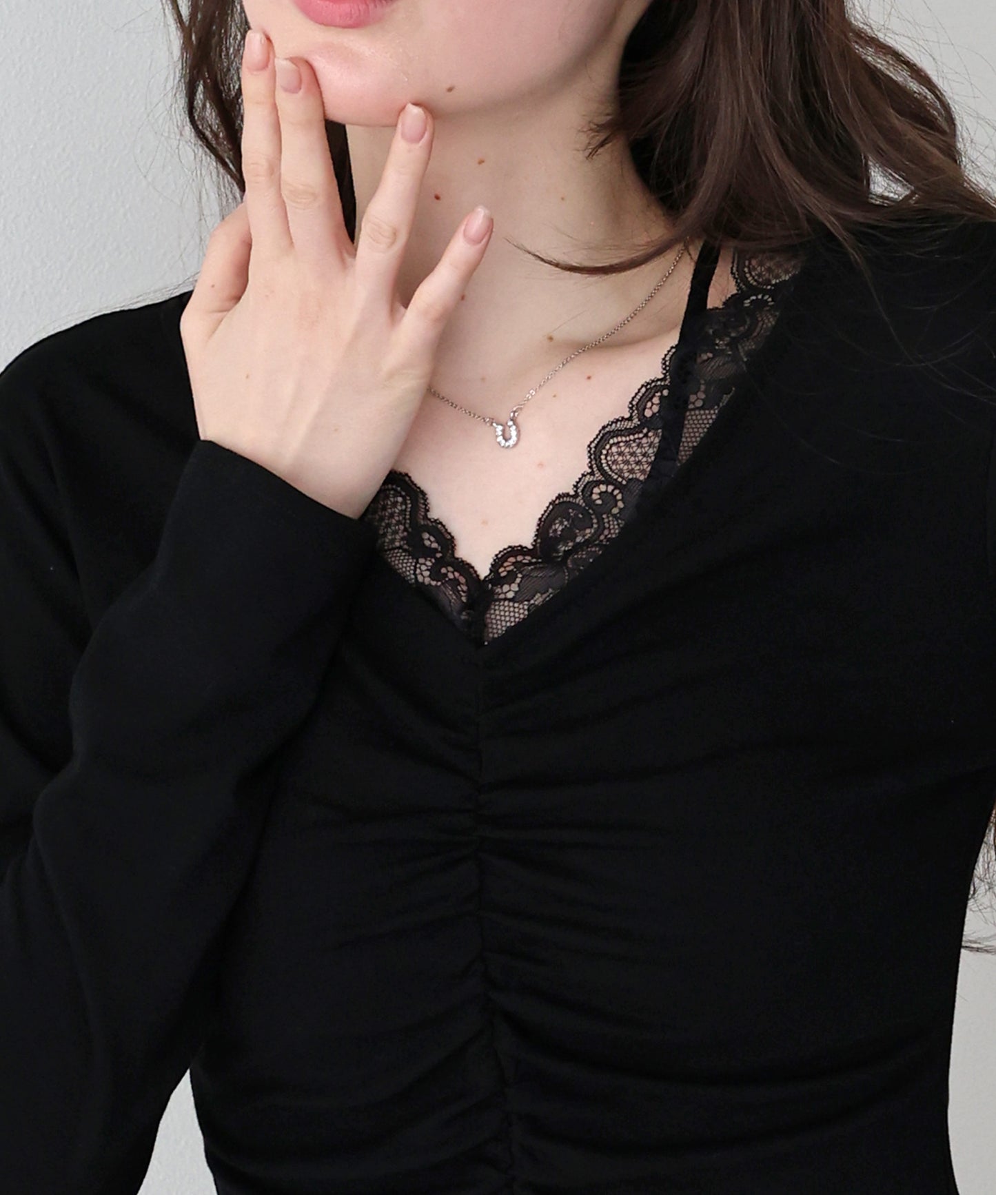 【早割5％OFF】フロントギャザーレースカットソー【ネコポス】