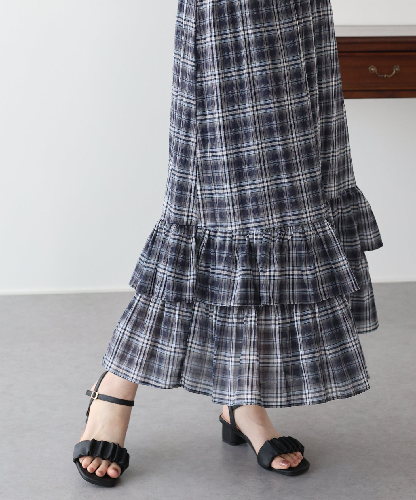 【早割5％OFF】ティアードチェックスカート