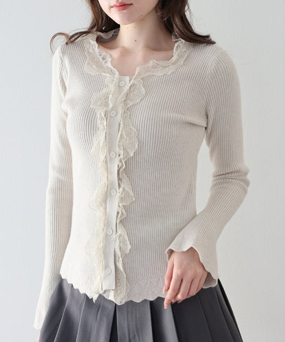 【早割5％OFF】フロントレースフリルニット