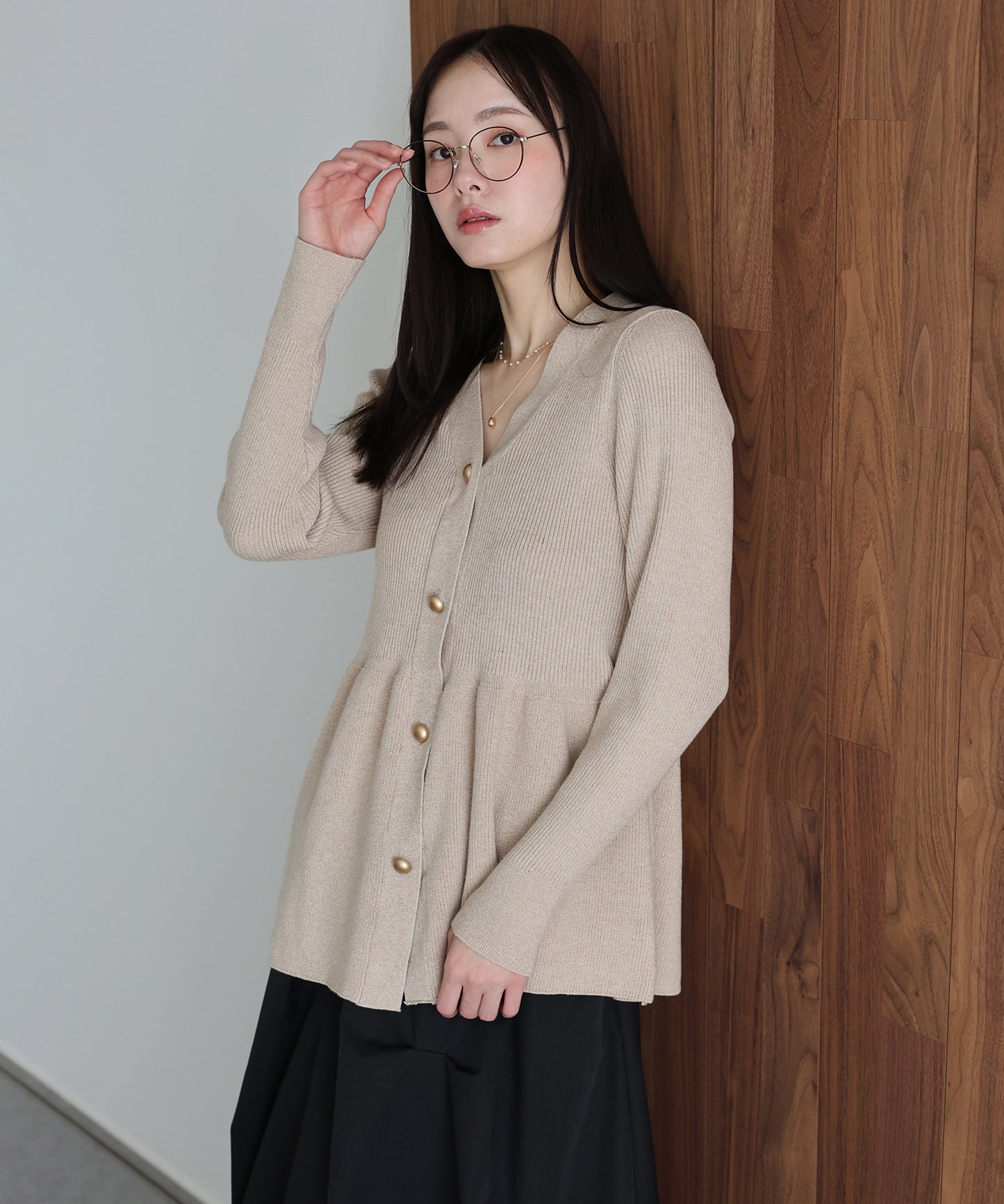 ゴールドボタンペプラムカーディガン[J by blue]