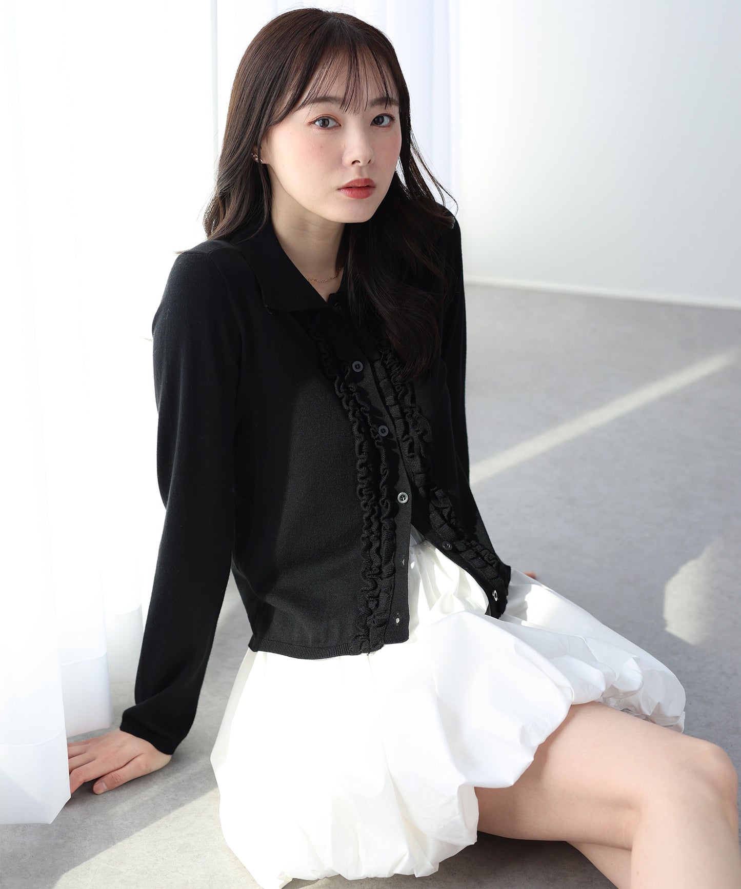 【早割5％OFF】フロントフリルポロカーディガン