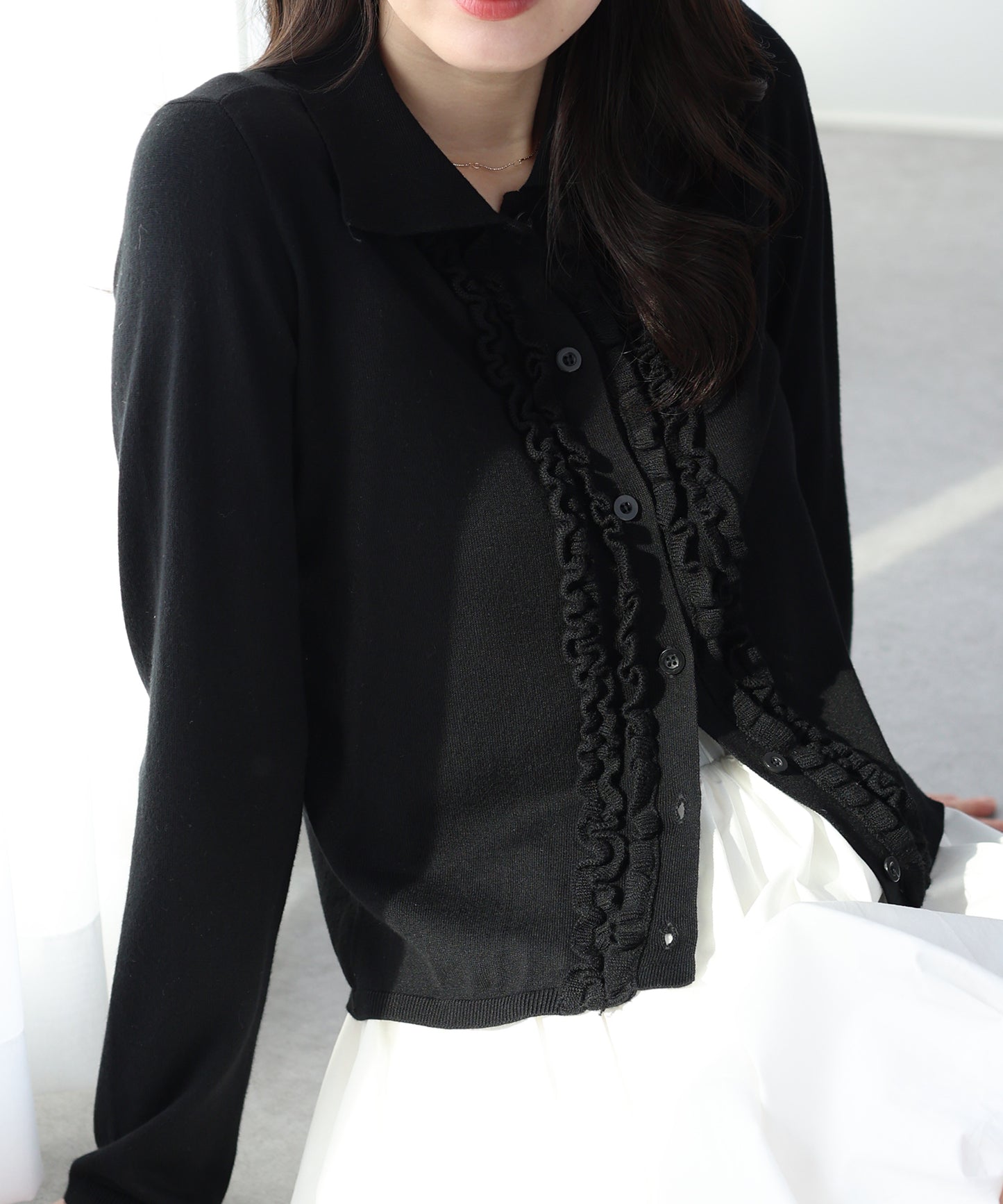 フロントフリルポロカーディガン