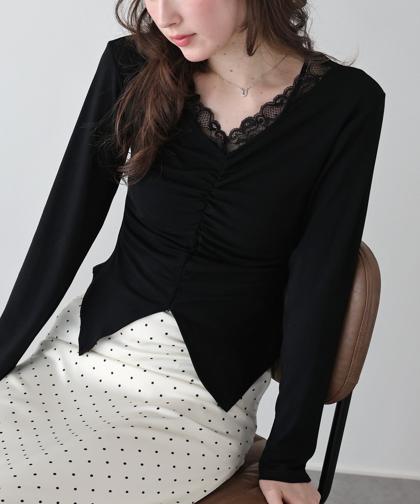 【早割5％OFF】フロントギャザーレースカットソー【ネコポス】