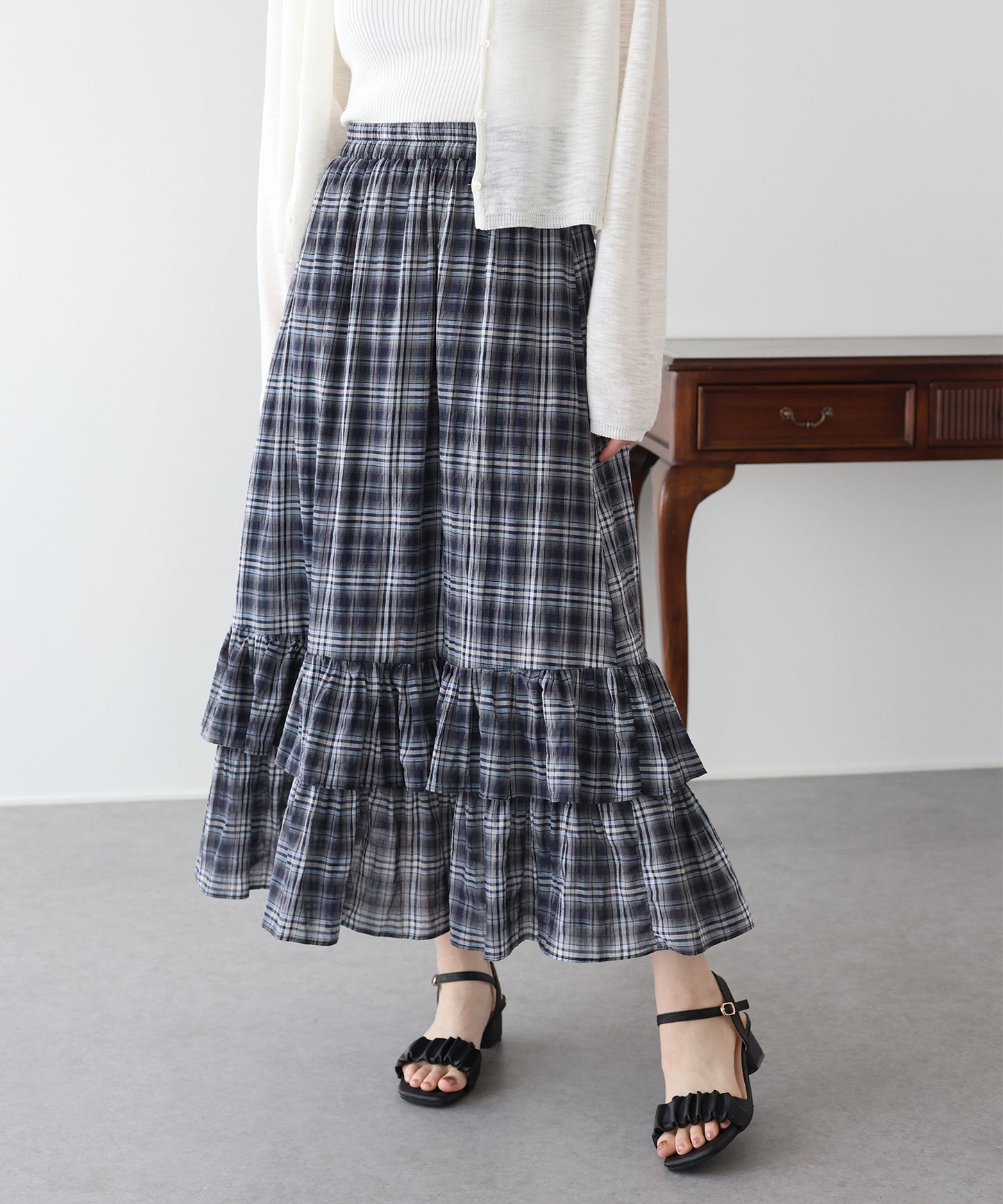 【早割5％OFF】ティアードチェックスカート